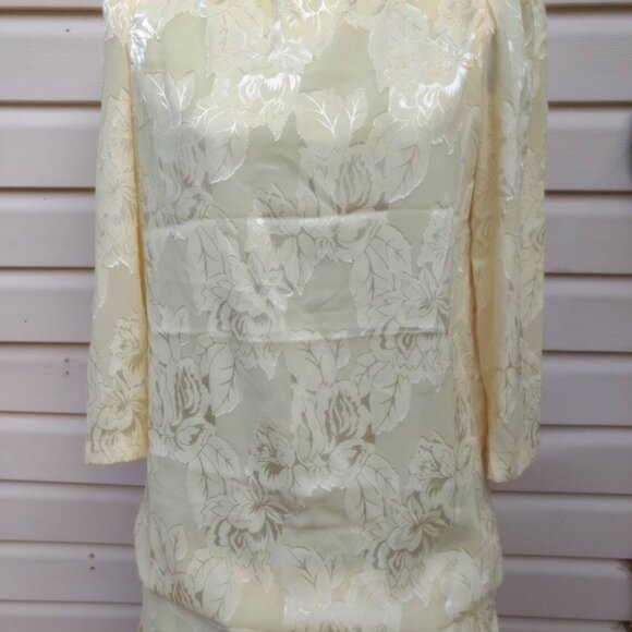 Vintage 80s Does 20s Yellow Drop Waist Dress Silky Bow Size 9/10 - Picture 5 of 11